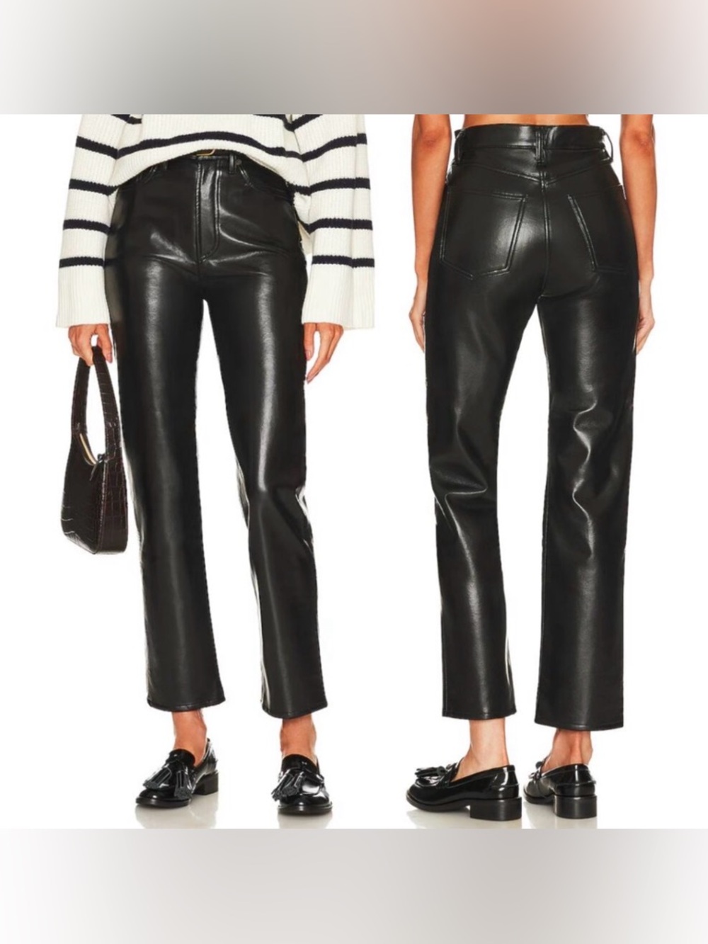 Agolde Recycled Leather 90's Pinch Waist Pants Size 28 in Detox Black